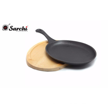 Cast Iron Sizzling Platter with Wooden Tray